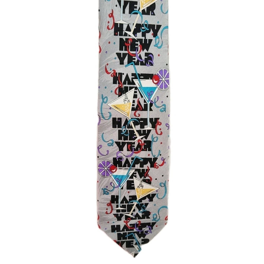 Umberto Frasi Tie Men's 60" 100% Silk Hand Made Happy New Year Martini Glasses